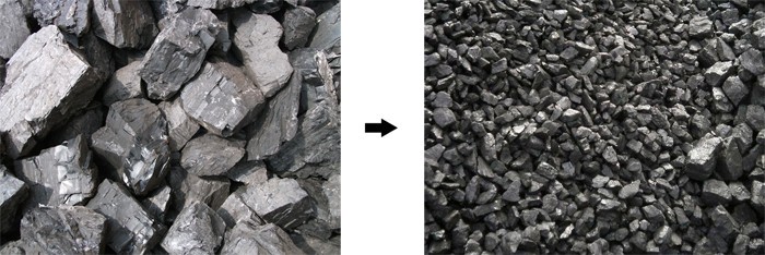 煤炭原料及由移動(dòng)式煤炭破碎機(jī)處理后的成品 煤炭原料及由移動(dòng)式煤炭破碎機(jī)處理后的成品